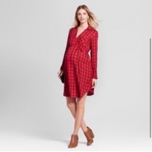 Ingrid & Isabel Maternity Dress/Top Red Black Plaid Collared XS